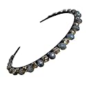 Extremely Unique Stunning and Elegant Handcrafted Headband, Featuring Crystals &amp; Stones for Women (Greyish Blue &amp; White CZ Stone)