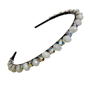 plastic headband featuring crystals amp stones for women pack of 1 milky white amp rainbow cz stone