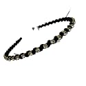 Stone Line With Black Velvet Tape Elegant Handcrafted Headband, Featuring Crystals &amp; Stones For Women &amp; Girls