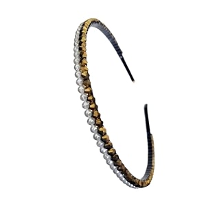 stunning amp elegant handcrafted headband featuring pearls amp crystals for women gold sleek joined crystal and pearl