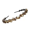Stunning and Elegant Handcrafted Headband, Featuring Crystals &amp; Stones for Women (Gold Shadow Thick Rectangular Stone)