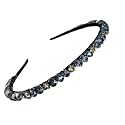 Stunning and Elegant Handcrafted Headband, Featuring Crystals &amp; Stones for Women (Korean 8 MM-Lightblue Tone)