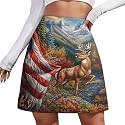 Deer Hunting US Flag Skorts for Women Mini A-line Skirt Casual Tennis Golf Short Skirts