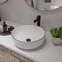 DeerValley Bathroom Vessel Sink White Black 16" Round Art Basin DV-1V0030