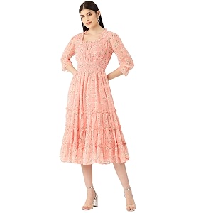 Deewa Light Pink Floral Printed Short Dress