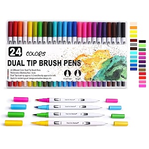 definite art dual tip calligraphy brush pens for calligraphy painting drawing sketching lettering and coloring with flexible felt tip 1-2 mm and fine tip 04 mm 24 color pens