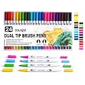 Definite Art Dual Tip Calligraphy Brush Pens for Calligraphy Painting Drawing Sketching Lettering and Coloring with Flexible Felt Tip 1-2 MM and Fine Tip 0.4 MM (24 Color Pens)