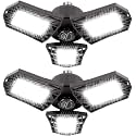 Deformable LED Garage Light - 6000 Lumen 6500K Daylight 60W, Three Leaf Garage Organization Ceiling Lighting, Pack of 2