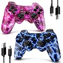 Degulan Controller for PS-3 Wireless, Gaming Remote Joystick for Play 3 with Charger Cable Cord (BlueFlash and PurpleSky)