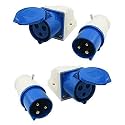DeHMY 16A 3 Pin Industrial Plug & Socket Kit (Blue, 2 Pairs) | Rugged Electrical Power Connector Set for Industrial Equipment, Workshops & Heavy-Duty Applications