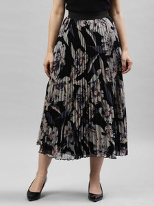 deklook floral print women pleated black skirt