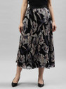 Deklook Floral Print Women Pleated Black Skirt