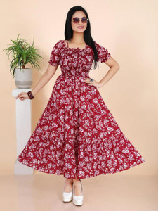 Deklook Women Fit and Flare Maroon Maxi