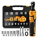 DEKOPRO Cordless Electric Ratchet Wrench Set 3/8" 450RPM Power Ratchet Tool Kit, 19Pcs Cordless Ratchets Wrench Set with Variable Speed,14 Sockets,3/8" to1/4 Adapter,2 Extension Bars, Charging Line