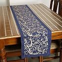 Dekor World Cotton Gold Printed Blue Table Runner (33x240cm) (Pack of 1)-8 Seater Dining &amp; Center Table