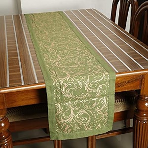 dekor world cotton gold printed green table runner 33x180cm pack of 1-6 seater dining amp center table