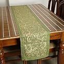 Dekor World Cotton Gold Printed Green Table Runner (33x180cm) (Pack of 1)-6 Seater Dining &amp; Center Table