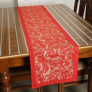dekor world cotton gold printed red table runner 33x180cm pack of 1-6 seater dining amp center table