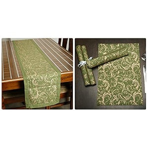 dekor world cotton gold printed white table runner 33x120cm pack of 1 piece-4 seater dinning amp center table 6 seater 33x180cm-pack of 7 piece green