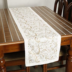 dekor world cotton gold printed white table runner 33x180cm pack of 1-6 seater dining amp center table