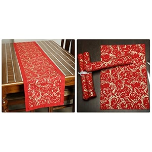 dekor world cotton gold printed red table runner 33x180cm pack of 7 piece-6 seater dinning amp center table