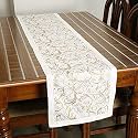 Dekor World Cotton Gold Printed White Table Runner (33x180cm) (Pack of 1)-6 Seater Dining &amp; Center Table