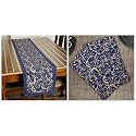 Dekor World Cotton Gold Printed White Table Runner (33x120cm) (Pack of 1 Piece)-4 Seater Dinning & Center Table (6 Seater (33x180cm)-Pack of 7 Piece, Blue)