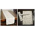 Dekor World Cotton Gold Printed White Table Runner (33x120cm) (Pack of 1 Piece)-4 Seater Dinning &amp; Center Table (8 Seater (33x240cm)- Pack of 9 Piece, White)