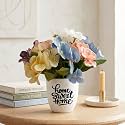 Dekorly Artificial Multicolor Hydrangea Flower with Asthetic Stickered White Vase (22CM) | Lifelike Faux Floral Arrangement for Home, Office &amp; Table Decor (Hydrangea Flower)