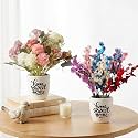 Dekorly® Artificial Plants Fake Mini Potted Plant Small Greenery Decor for Indoor Home Farmhouse Aesthetic Bedroom Shelf Office Desk (Combo of Baby Breath and Small Chrysanthemum, Height : 16CM)