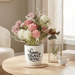 dekorly premium artificial chrysanthemum floral arrangement with white vase amp aesthetic sticker  stylish home amp office accent 28cm 1chrysanthemum