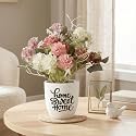 Dekorly Premium Artificial Chrysanthemum Floral Arrangement with White Vase &amp; Aesthetic Sticker | Stylish Home &amp; Office Accent (28CM) (1,Chrysanthemum)