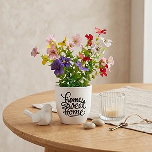 dekorly premium artificial fern daisy floral arrangement with white vase amp aesthetic sticker  stylish home amp office accent 28cm 1 daisy fern