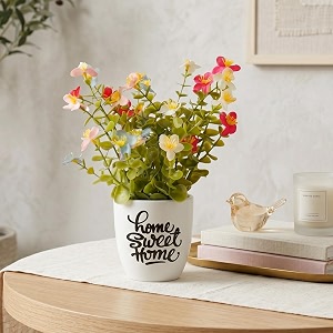 dekorly premium artificial fern filler floral arrangement with white vase amp aesthetic sticker  stylish home amp office accent 28cm 1 new fern filler