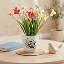 Dekorly Premium Artificial Grass Lily Floral Arrangement with White Vase &amp; Aesthetic Sticker | Stylish Home &amp; Office Accent (28CM) (1, Grass Lily)