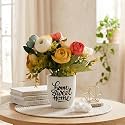 Dekorly Premium Artificial Mini Onion Floral Arrangement with White Vase &amp; Aesthetic Sticker | Stylish Home &amp; Office Accent (28CM) (1, Mini Onion Bunch)