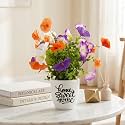 Dekorly Premium Artificial Morning Glory Floral Arrangement with White Vase &amp; Aesthetic Sticker | Stylish Home &amp; Office Accent (28CM) (1, Morning Glory Flower)