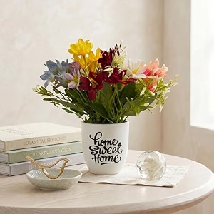 dekorly premium artificial multicolor lily flower with asthethic sticker white vase 22cm  lifelike faux floral arrangement for home office amp table decor lily flower