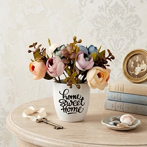 dekorly premium artificial peony floral arrangement with white vase amp aesthetic sticker  stylish home amp office accent 28cm 1 new peonies mult