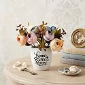 Dekorly Premium Artificial Peony Floral Arrangement with White Vase &amp; Aesthetic Sticker | Stylish Home &amp; Office Accent (28CM) (1, New Peonies Mult)