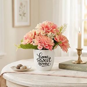 dekorly premium artificial pink chrys floral arrangement with white vase amp aesthetic sticker  stylish home amp office accent 28cm 1 chrys pink bunch