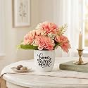 Dekorly Premium Artificial Pink Chrys Floral Arrangement with White Vase &amp; Aesthetic Sticker | Stylish Home &amp; Office Accent (28CM) (1, Chrys Pink Bunch)