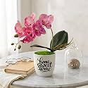 Dekorly Premium Artificial Pink Orchid Floral Arrangement with White Vase &amp; Aesthetic Sticker | Stylish Home &amp; Office Accent (28CM) (1, Pink Orchid)