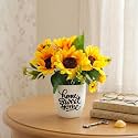 Dekorly Premium Artificial Sunflower Floral Arrangement with White Vase &amp; Aesthetic Sticker | Stylish Home &amp; Office Accent (28CM) (1, Sunflower)