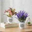 Dekorly Premium Combo of Artificial Chrysanthemum and Lavender Floral Arrangement with White Vase &amp; Aesthetic Sticker | Stylish Home &amp; Office Accent (28CM)