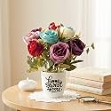 Dekorly Premium Multi Colour Rose Floral Arrangement with White Vase & Aesthetic Sticker | Stylish Home & Office Accent (28CM) (1, Big Rose)