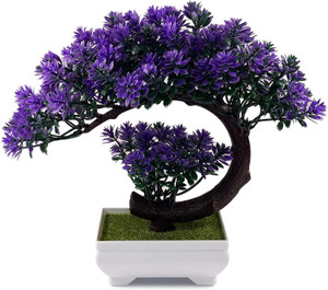 dekorly small artificial plant fake bonsai tree indoor house plant for home office decor bonsai wild artificial plant  with pot 22 cm purple