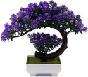 Dekorly Small Artificial Plant Fake Bonsai Tree Indoor House Plant for Home Office Decor Bonsai Wild Artificial Plant  with Pot (22 cm, Purple)