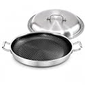 DELARLO 16 Inch Stainless Steel Nonstick Paella Pan with Lid