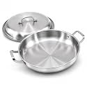 DELARLO 16 Inch Stainless Steel Paella Pan with Lid, 5-Ply Fully Clad,Jumbo Frying Pan for 12-14 Servings, PFOA & PTFE Free Skillet for Gas Stove, Great for Paella Parties Indoors Outdoors